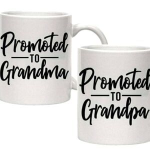 Coffee Mug, 2 mug set, Promoted to Grandma and Promoted to Grandpa, 15 oz